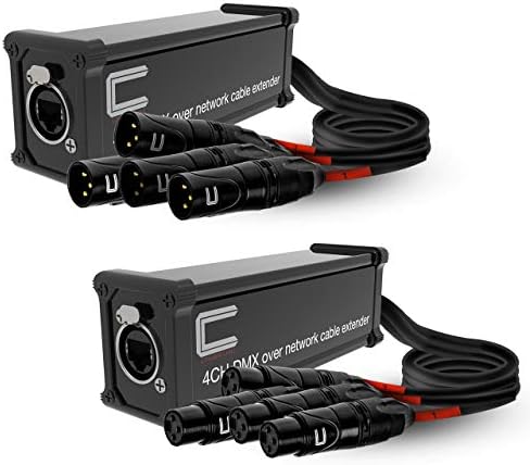 Pair of 4 Channel 3-Pin XLR Male and Female to Ethercon Cable -Compact Cat6 Multi Network Snake Receiver- XLR, AES, DMX Channels Over RJ45 Cat5/Cat6 Ethernet Cable
