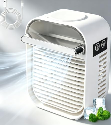 Image of Portable Air Conditioner, 3-in-1 Air Cooler, 7 LED Light Quiet Mini Air Conditioner Desk Fan, Mini Air Conditioning with 3 Speeds/Cool Mist/2 Spray Modes, Cooling Fan for Summer,Room,Home,Office