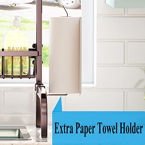 Image of Over The Sink Dish Drying Rack, SAYZH Width Adjustable (25.5 inch to 33.5 inch) 2 Tier Dish Rack Drainer for Kitchen Counter Organization and Storage, Utensil Sponge Holder Sink Caddy Dryer Rack Brown