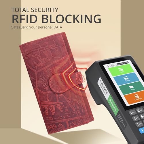 Image of Real Leather Women Wallet Leather with RFID Blocking -Trifold Card Holder Designer Ladies Clutch with ID Window Wallets