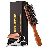URTHEONE Premium Beard Brush Grooming Kit - 100% Natural Boar Bristle Hair Brush for Men, Ergonomic Handle,Cleaning Brush & Folding Scissors - Complete Beard Hair Care Set for Styling,Maintenance