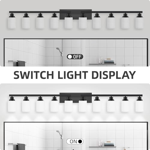 Image of 10 Light Bathroom Vanity Lights Over Mirror 65.4 inch Black