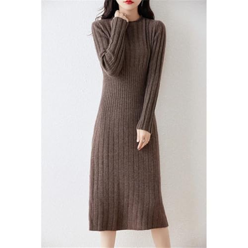 Pegsmio Elegant Women's Winter Cashmere Dresses O-Neck Wool Dresses4