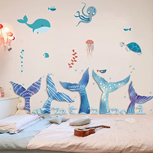 Mascare Watercolour Cartoon Ocean Animal Wall Decals Dolphin Octopus Sea Turtle Wall Stickers Removable Peel & Stick Decorative Wall #TOP3