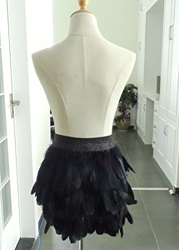 Zakia Women Natural Black Feather Skirt Fashion Mid Waist Short Mini A-Line Feathered Skirts (Black, Xl) #TOP4