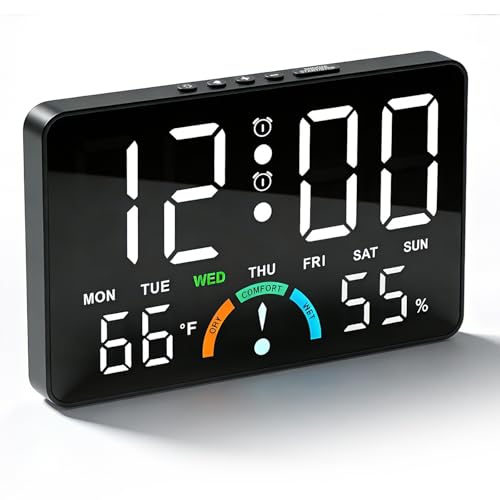 Réveil Numérique LED-Horloge Digitale de Chevet avec 2 Alarmes,Contrôle Sonore,Port de Charge USB,Température et Humidité-Réveil Matin Lumineux à...