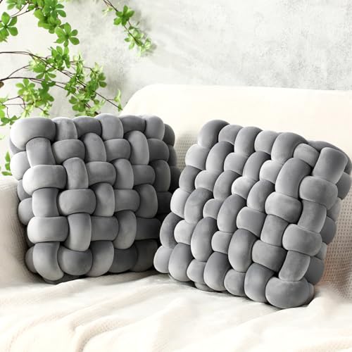 Wenqik 2 Pcs Knot Pillows Square Knotted Plush Throws Soft