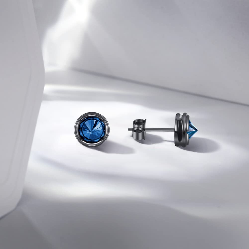 Immobird Boucles D'oreilles Argent Sterling 925 avec Gemme Unisex Clous d'oreilles Homme Femme Cadeau pour Homme Femme (Pierre bleue)