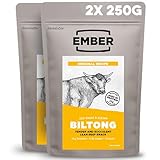 Ember Biltong de Bœuf Original 500 g - Viande Séchée Beef Jerky Riche en Protéines - Faible en Gras, Sans Sucres Ajoutés, Keto, Sans Colorants ni Arômes Artificiels - 2 Sacs Refermables de 250 g
