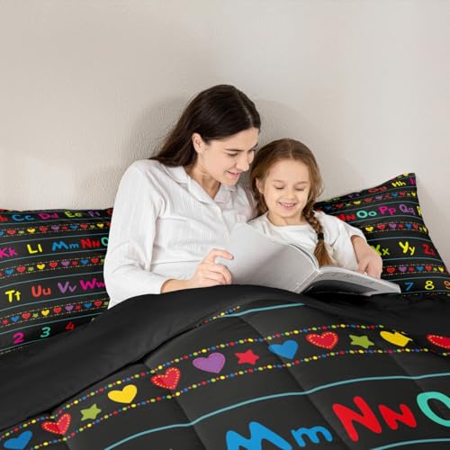 Image of Feelyou ABC Alphabet Comforter Set King, Alphabet Numbers Bedding Set for Kids Educational Learning Comforter Learning Time Duvet Set with 2 Pillow Case