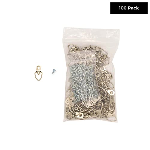 Image of 1 Hole Zinc-Plated Heavy Duty D Ring Picture Hanger - Pack of 100 with Screws for Picture Frames & Mirrors