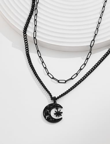 Gothic Layered Necklace Black Crescent Moon Choker Necklaces for Women Goth Choker Witch Necklace Witch jewelry Gothic Jewelry Gift for Women4