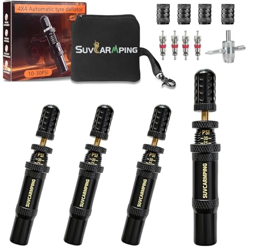 Image of SUVCARMPING Adjustable Auto-Stop Tire Deflator Valve Kit (10-30 PSI) 4 PCS Screw-on Tyre Air Down Tool for Offroad 4x4, (MS-TD06)