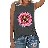 foreverH Shirt Sexy Damenmode Top Sunflower Print O-Ausschnitt ärmelloses T-Shirt Tops Weste T-Shirt Bluse lose lässige Tanktop Football Schulterschutz (Dark Gray, L)