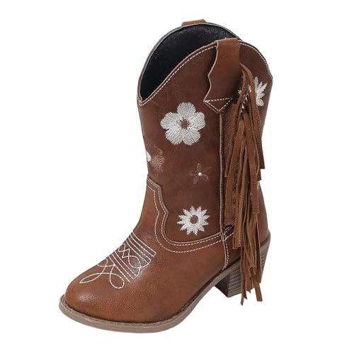 Bottes de cowboy pour filles chaussures mi-mollet confortables en cuir souple