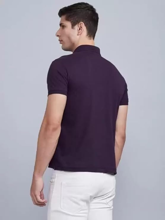 Image of Solid Polo T-Shirt Zip Collar Cotton Blend Half Sleeves for Men's