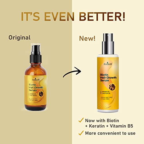 Biotin Hair Growth Serum with Castor Oil, Argan Oil - Hair Loss Prevention Treatment with Hair Regrowth Formula for Women by Beaueli