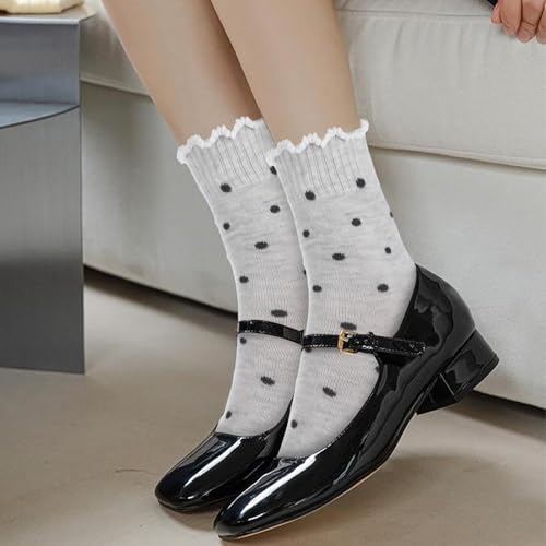 Image of ElevateTech 6 Pairs Ruffle Socks Women Cute Soft Breathable Cool Round Dot Frilly Sock Sports Non-Slip Elasticity Crew Socks One Size Girls Clothes Accessories Gifts