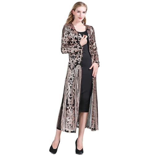 Image of Women's Fashion Duster Cardigan Sparkle Sequins Long Sleeve Open Front Coat Dress Party Prom Cover Up
