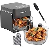 4.5 Quart Glass Air Fryer with Fast Heating Technology and Digital Pannel Control, Transparent and Healthy Non Toxic Glass Fry Bowl for Fries, Chicken & More, Dishwasher-Safe