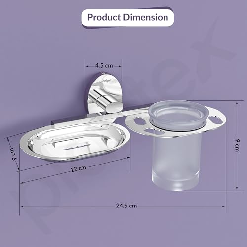 Image of Plantex 304 Grade Stainless Steel 2 in1 Soap Holder with Tumbler Holder /Bathroom Accessories - Olive (Chrome)