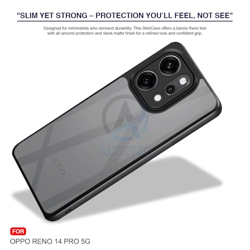 Image of AESTMO Oppo Reno 14 Pro 5G Back Cover | 360 Protection | Crystal Clear Hard Back Transparent | Bumper Case (PC+TPU, Black Bumper)