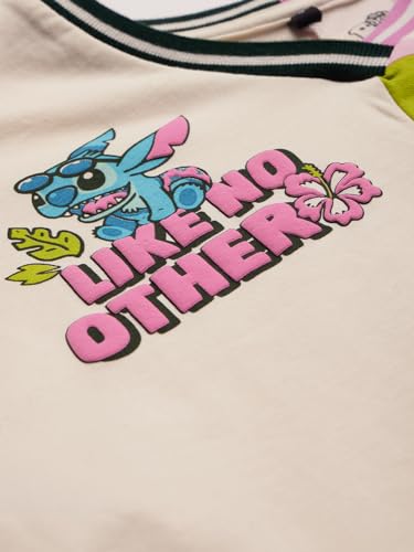 Image of The Souled Store Lilo & Stitch: Like No Other Women and Girls Full Sleeves V Neck 100% Cotton Oversized Fit Cropped Tops Multicolour Graphic Tops Casual Fashion Full Sleeves Round Neck Printed