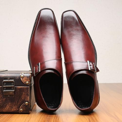 Men's Leather Square Toe Monk Strap Loafers,Classic Slip on Dress Shoes,Low Top Formal Business Oxford Shoes4