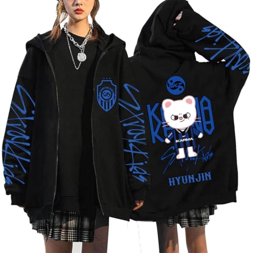 Silver Basic SKZ KPOP Karma Sudadera con Capucha de Moda Impresa de Dibujos animados-Black3-S1