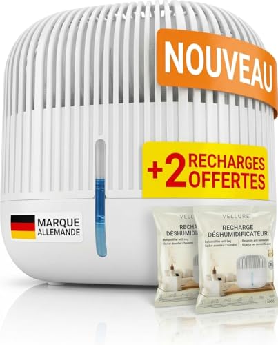 Vellure® Déshumidificateur design sans électricité + 2 recharges de 600 g – Déshumidificateur pour salle de bain, cave, etc. Jusqu'à 25 m² + 2...
