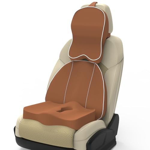 Image of Neckrest Back Support or Orthopaedic Cushion for Long Sitting with Ergonomic Design Made by High Density Memory Foam Used for Car or Office Chairs. (Majestic tan, Spine Support)