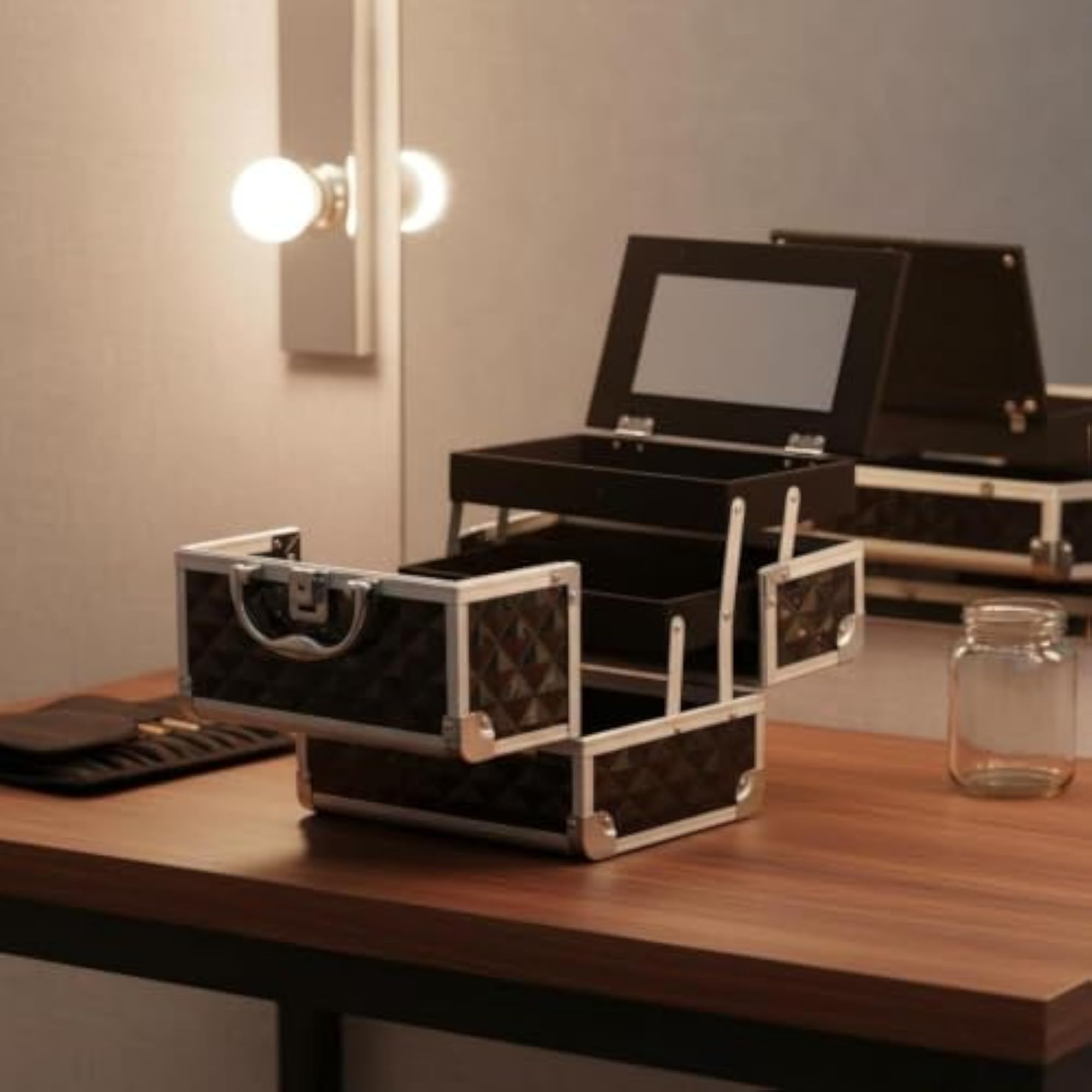 Makeup Box with Mirror, Large Capacity Portable Case