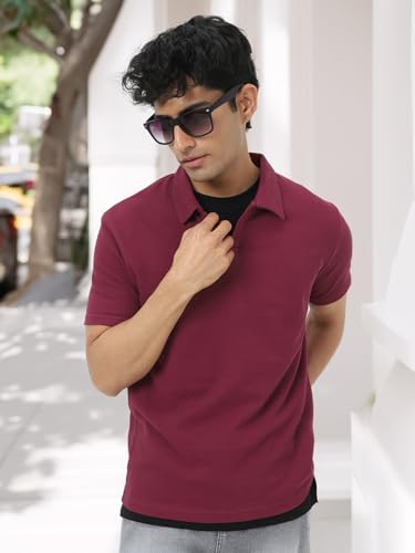 Image of Urbano Fashion Men's Textured Regular Fit Half Sleeve Cotton Polo T-Shirt