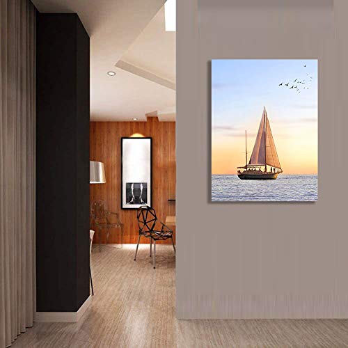 Sailboat Wall Decor For Bathroom Wall Decor 12×16Inch With Frame Brown Ocean Picture For Living Room Decoration Sunset Canvas Wall Art Home Bedroom Prints Artwork Painting #TOP3