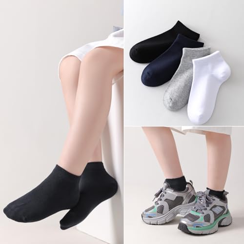 Image of EPEIUS Kids' Low Cut Ankle Socks Cotton Seamless Toe Sport Athletic Socks for Boys Girls White Black Navy 4 /8 Pack