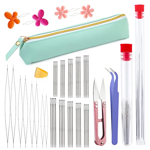 58 Pcs Beading Needles Set For Jewelry Making Includes Long Straight Beading Thread Needles, And Big Eye Beading Needles, Yarn Scissors, Threader, Tweezers, Thimble For Bracelets And Jewelry Making #TOP7