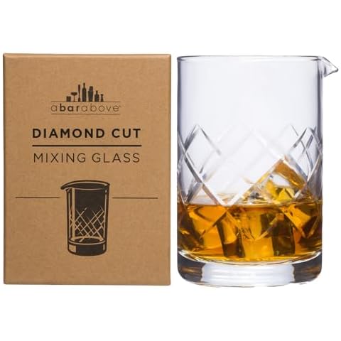 A Bar Above Diamond Cut Cocktail Mixing Glass – Thick, Sturdy Glass Beaker to Mix & Stir Cocktails – Drink Mixer Glass for Bar Mixing Set – Basic Professional or Home Bar Accessories (18 oz) Cover
