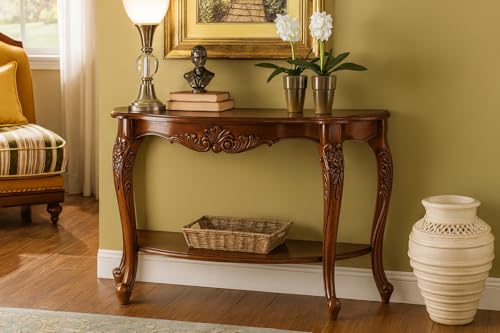 Image of Jangid Handicraft Solid Sheesham Wood Half Round Console Table for Living Room | Wooden Entryway Hallway Sofa & Fish Tank Table | Curved Side Table | Brown Finish