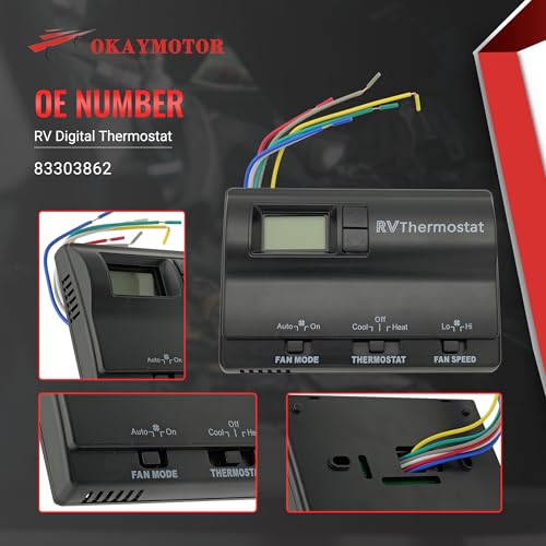 Image of OKAY MOTOR RV Digital Thermostat for Coleman 83303362 Air Conditioner Heat /Cool T-Stat Wall 8330-336 337 338 339 368 386 - Black