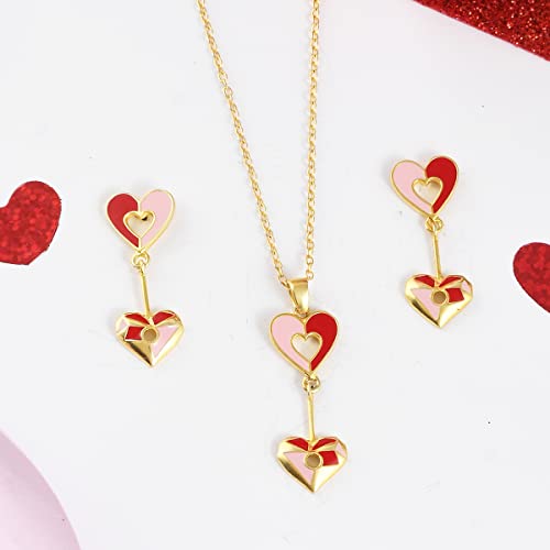 Enamelled Hearts Pendant Set