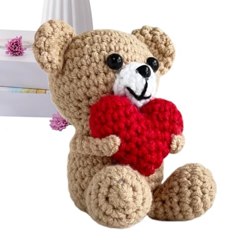 Juguete de oso de crochet: hecha a mano peluche, animal de punto suave | Mini Corazón Acento de acento Repio de complemento para bebés, niños, niñas, niños, decoración del estante de guardería, j