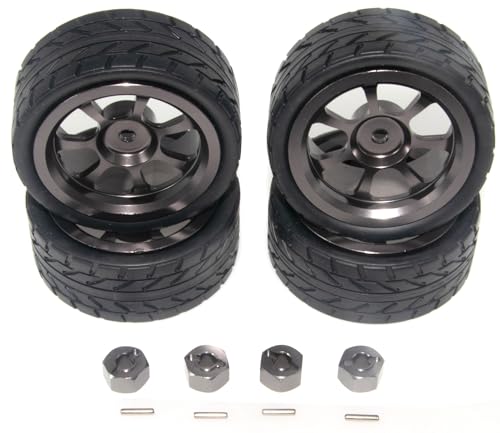 Wheel Rim Tire Compatible with 1/14 MJX Hyper Go Upgrade 14301 14302 14303 Rc Car Aluminum Alloy 12mm Hex Adapter Part(Titanium)