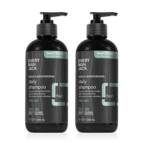 Every Man Jack Daily Moisturizing Mens Shampoo in a Fresh Sea Salt Scent - Cleanse, Condition, and Rejuvenate Hair with Sea Salt, Marine Extracts, and Aloe - Naturally Derived and No Harsh Chemicals - Twin Pack