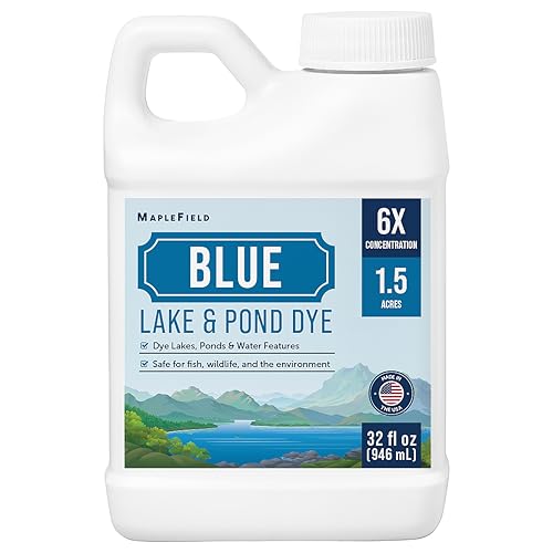 Maplefield 6X Concentrated Blue Pond & Lake Dye - Long-Lasting Color Treats 1.5 Acres per Gallon Pond Dye Concentrate - Fish-Friendly, Easy-Apply Water Feature Color - 32 Fl Oz, Pack of 1