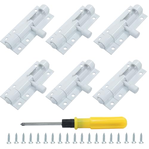 Jiozermi 6 Pcs 2 Inch Barrel Bolt Latch, Aluminum Alloy Slide Door Latch Lock Heavy Duty Slide Bolt Gate Latch for Security Home Warehouse Garden Door Gate(White)