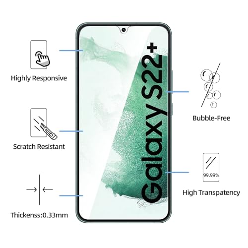 Image of NEW'C 3 Pack Designed for Samsung Galaxy S22+ / S22 Plus, Screen Protector Tempered Glass, Case Friendly Scratch Resistant,Bubble-Free, Ultra Resistant