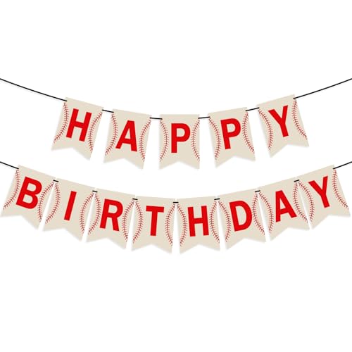 Image of Baseball Happy Birthday Banner with Hanging Kit, Happy Birthday Baseball Theme Party Decorations, Sports Decor for Boys Kids Men, Game Day Tailgate Team Party Supplies