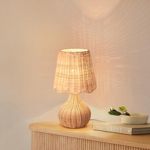 Image of Ziqqeelam Rattan Small Bedside Table Lamp for Bedroom, Boho Mini Table Lamps for Nightstand, Farmhouse Small Table Lamps for Small Spaces for Kitchen Counter, Bookshelf, Bedroom, Kids Dorm