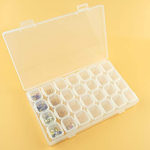 GLOA Storage Holder,Transparent 28 Compartment Nail Art Rhinestone Jewelry Decorations Storage Box - Transparent