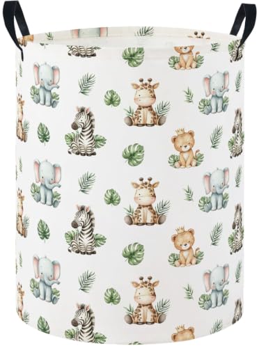 Image of Baby Laundry Hamper Basket Baby Hamper for Nursery Boy and Girl Cute Storage Bin Organizer Boho Room Decor(Leaf Animal)